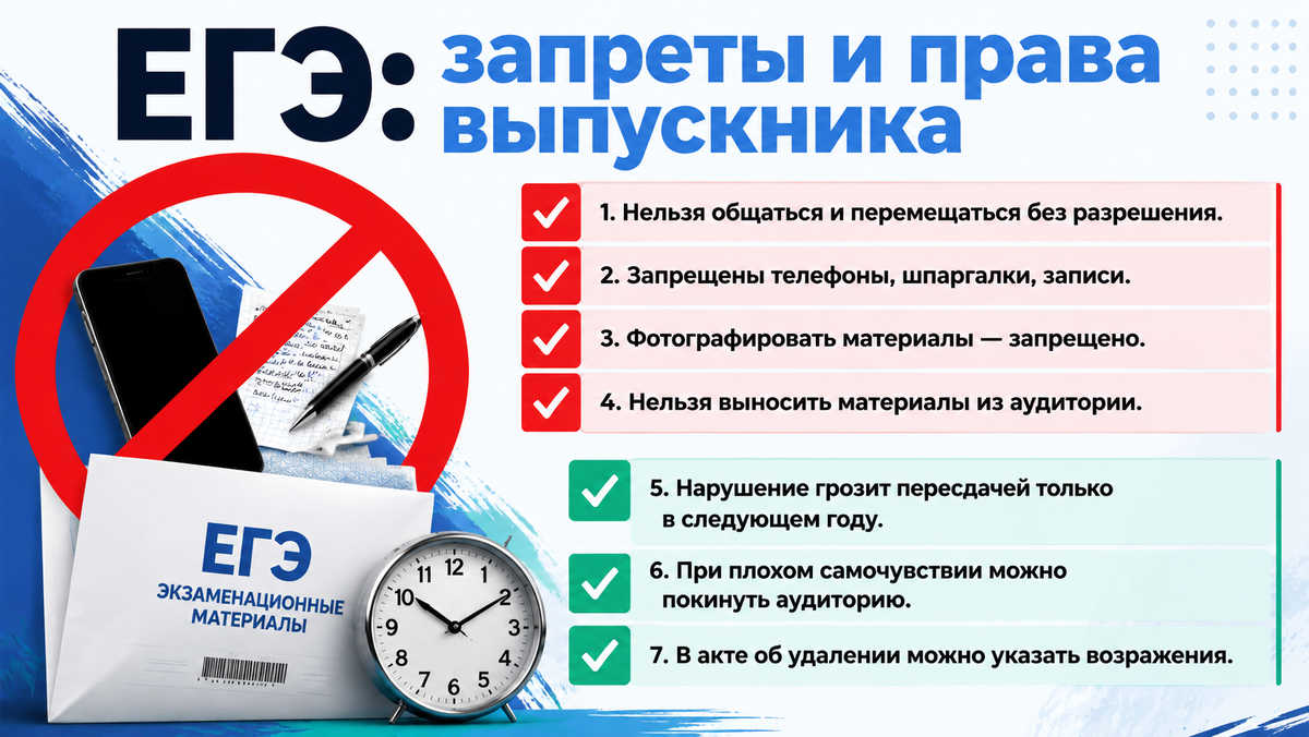 ЕГЭ: запреты и права выпускника  📷
