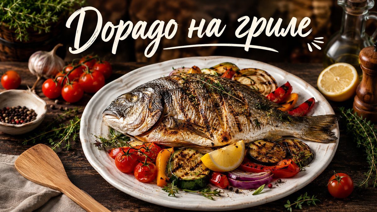 Запеченная на гриле дорадо с овощами