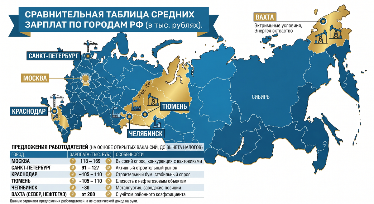 Карта распределения заработных плат по региона 