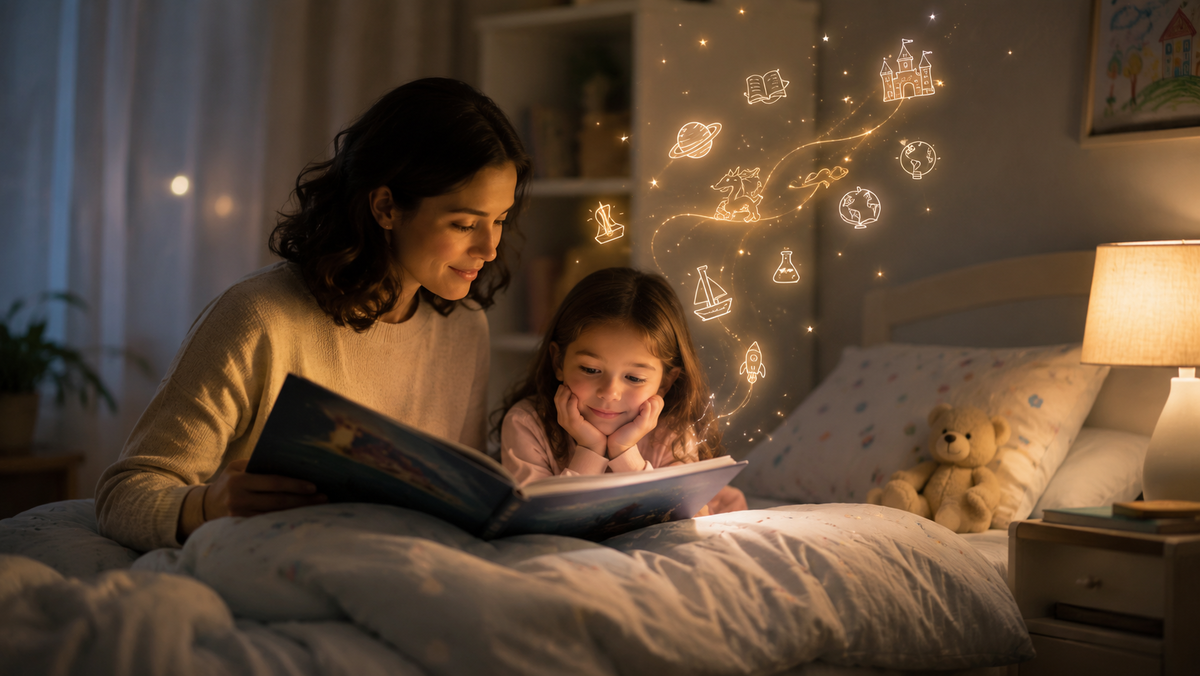 Мама читает дочери книжку
