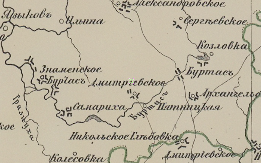 Село Дмитриевское на карте 1871 года