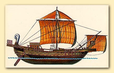 Римский торговый корабль. Возможно, именно на таком отправился в своё плавание купец Меропий. http://www.museum.ru/museum/ships/expo13.htm
