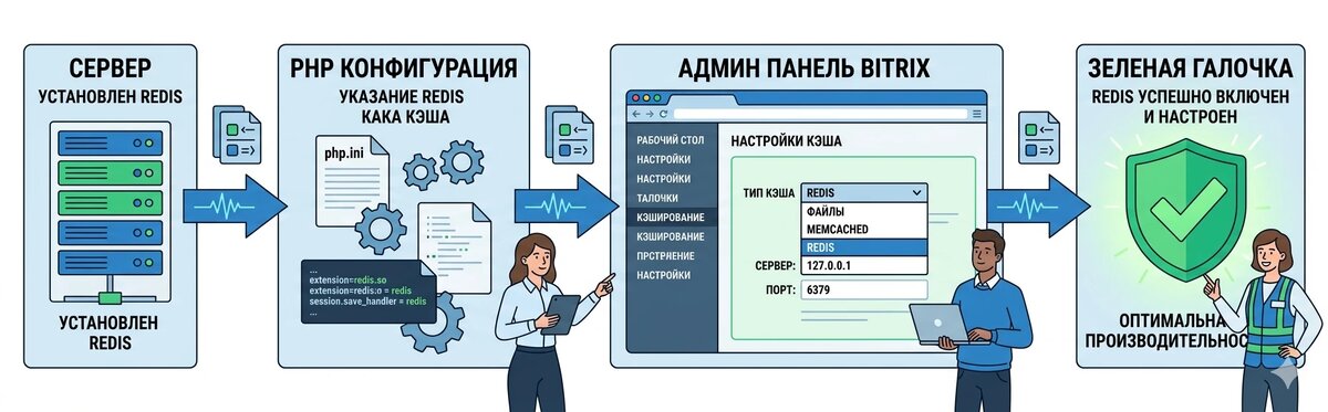 Схема гибридного кеширования с Redis и Memcache для интернет-магазина на Битрикс