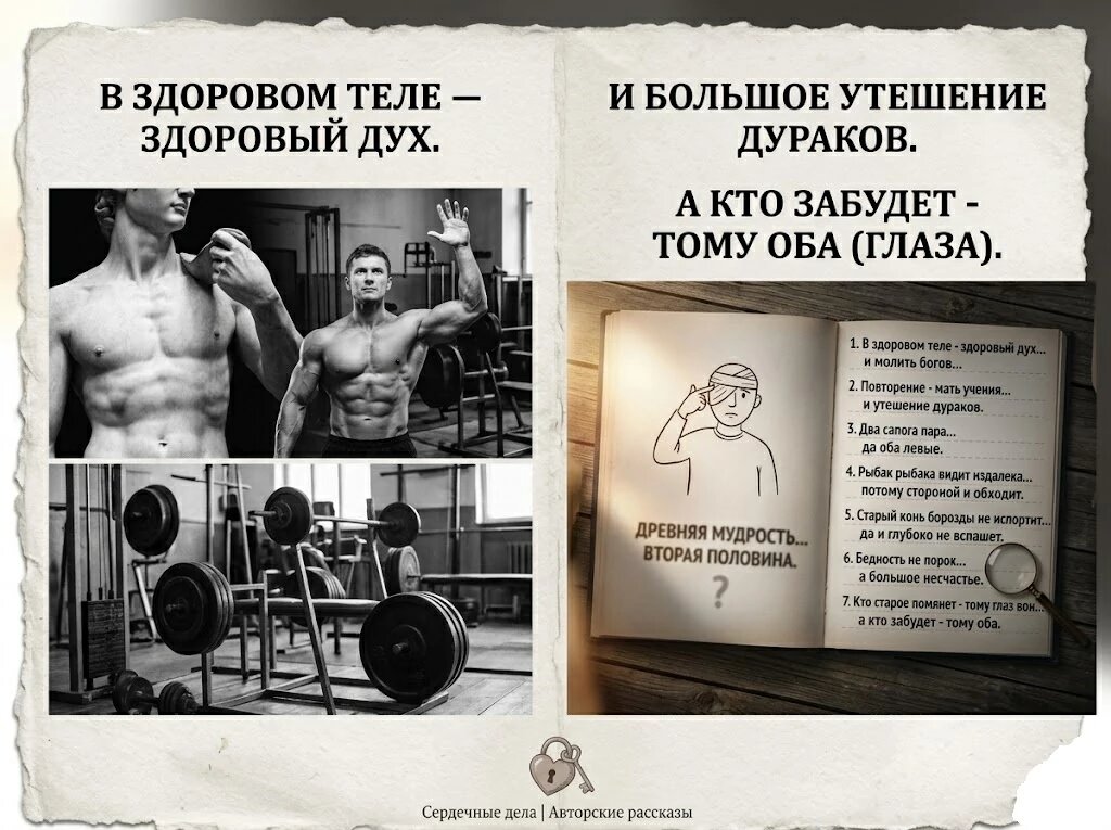 7 русских пословиц, вторая половина меняет смысл
