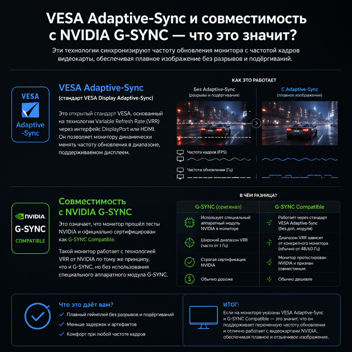 Что означает VESA Adaptive-Sync и совместимость с NVIDIA G-SYNC?
