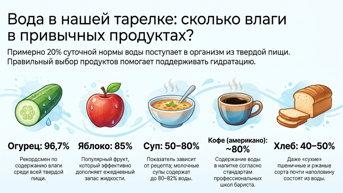 норма воды в день — сколько воды содержится в еде и напитках