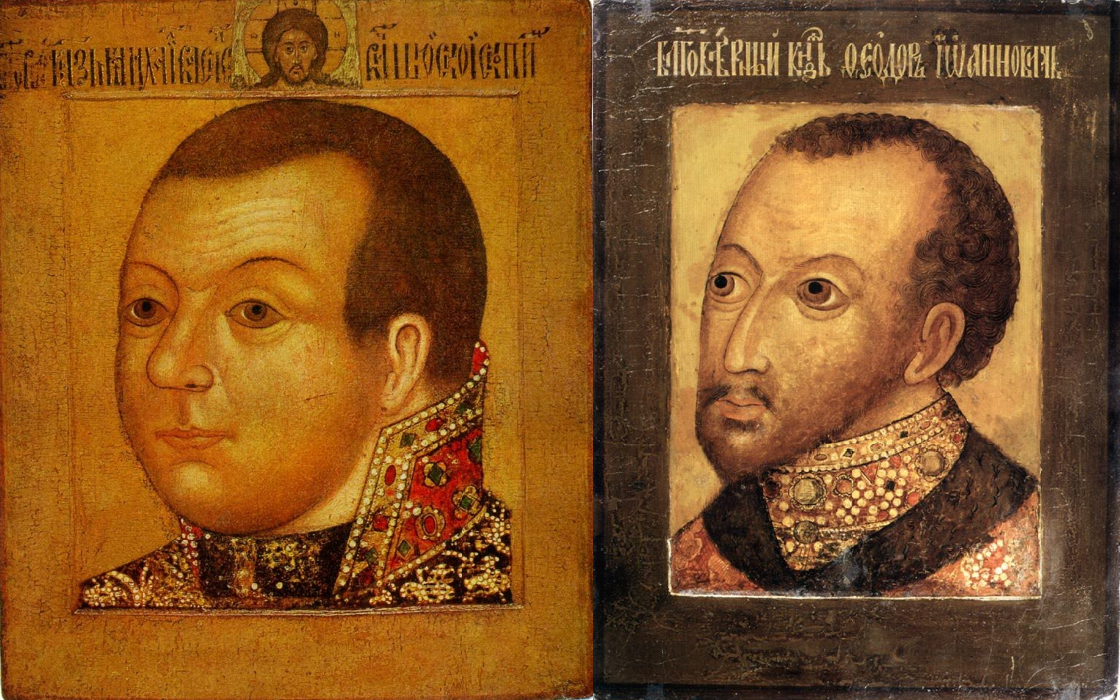 1. Надгробный портрет Скопина-Шуйского (1670-е годы, ГТГ)
2. Царь Фёдор Иванович. Парсуна. Неизвестный художник. Россия. 1630-е г. ГИМ. Дерево, левкас, бархат, темпера. Образ входил в группу парсун, которые располгаались у гробниц в Архангельском соборе.
