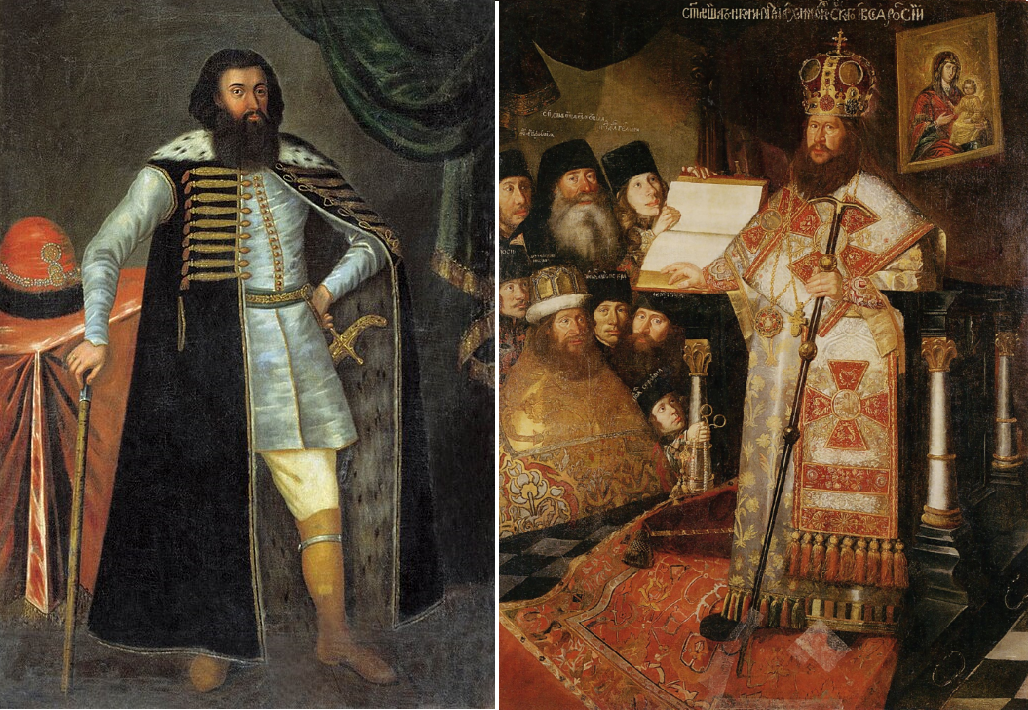 3. Портрет стольника князя Ивана Борисовича Репнина. Неизвестный художник, 1650-е годы.
4. Патриарх Никон С Братией Воскресенского Новоиерусалимского монастыря  1660–1665 годы, холст; масло 1660-1665 гг