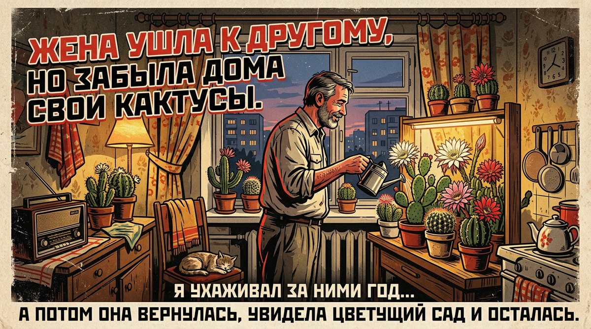 Жена ушла к другому, но забыла дома свои кактусы
