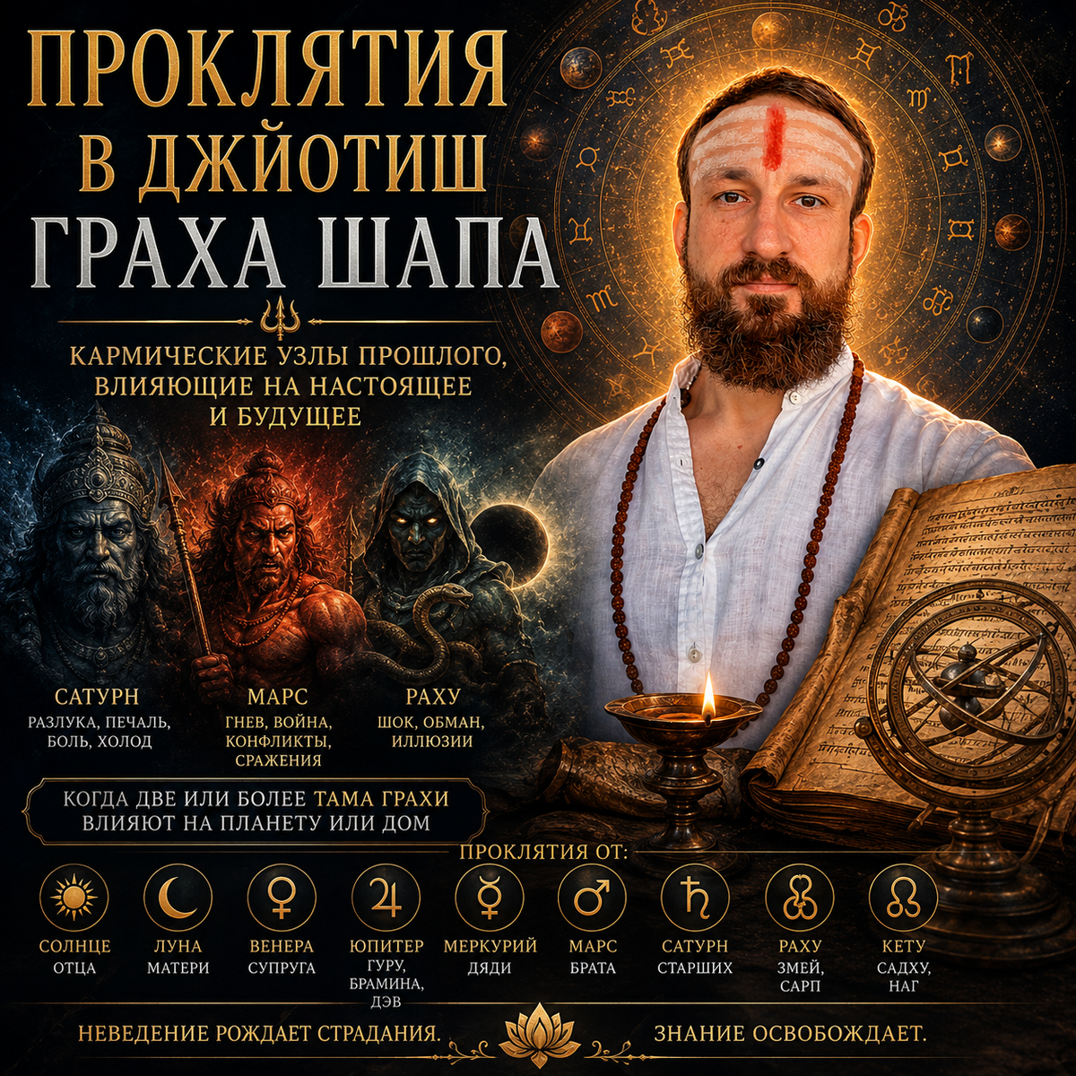 ПРОКЛЯТИЯ ПЛАНЕТ В ДЖЙОТИШ- ГРАХА ШАПА, КАРМИЧЕСКИЕ ПОВРЕЖДЕНИЯ И ТАЙНЫ НЕВИДИМОЙ СУДЬБЫ.