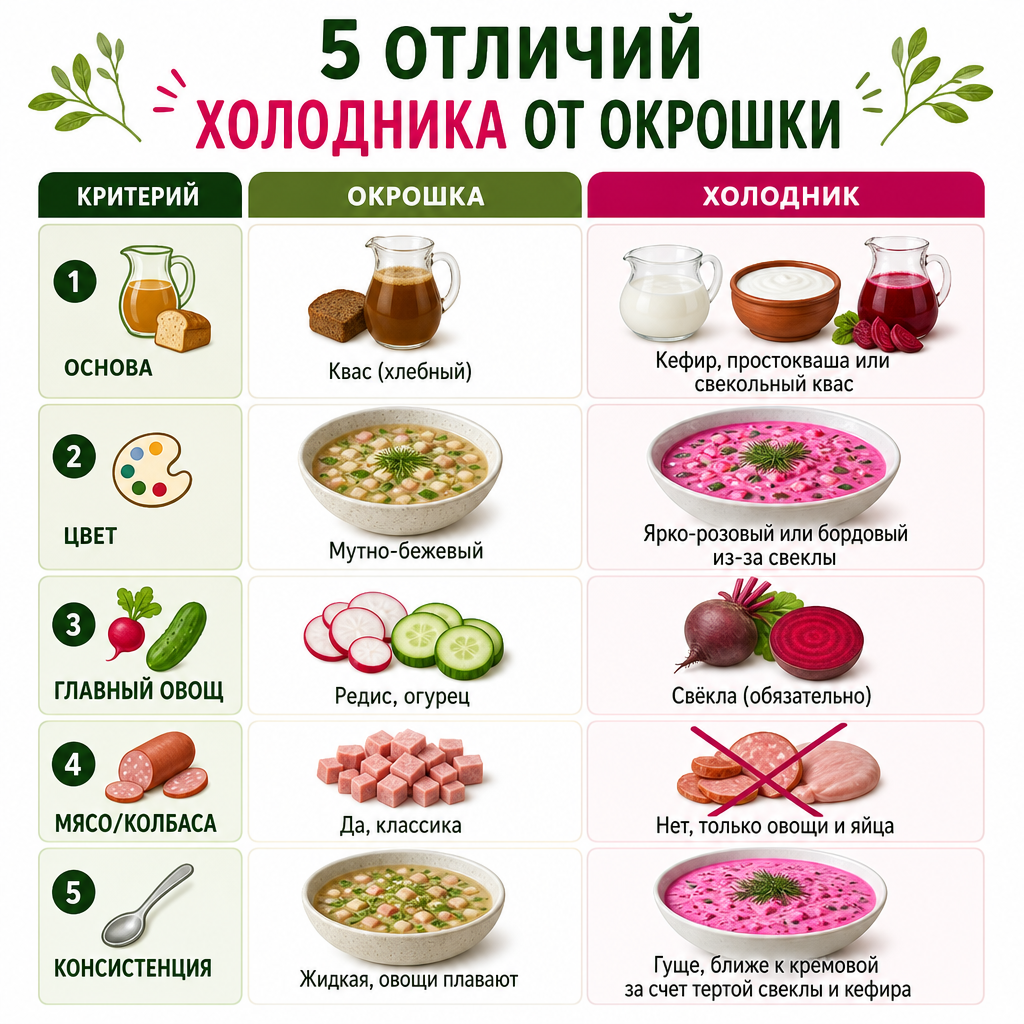 Сравнение окрошки и холодника