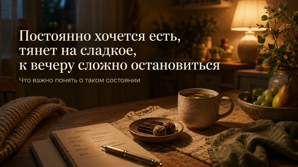 Постоянно хочется есть, тянет на сладкое, к вечеру сложно остановиться. Что важно понять о таком состоянии 🌿