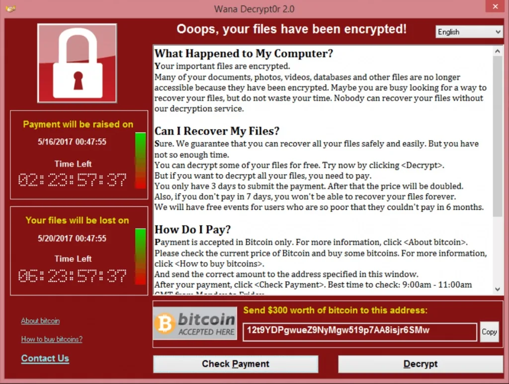 Вот пример как выглядит вирус Ransomware Wannacry.
