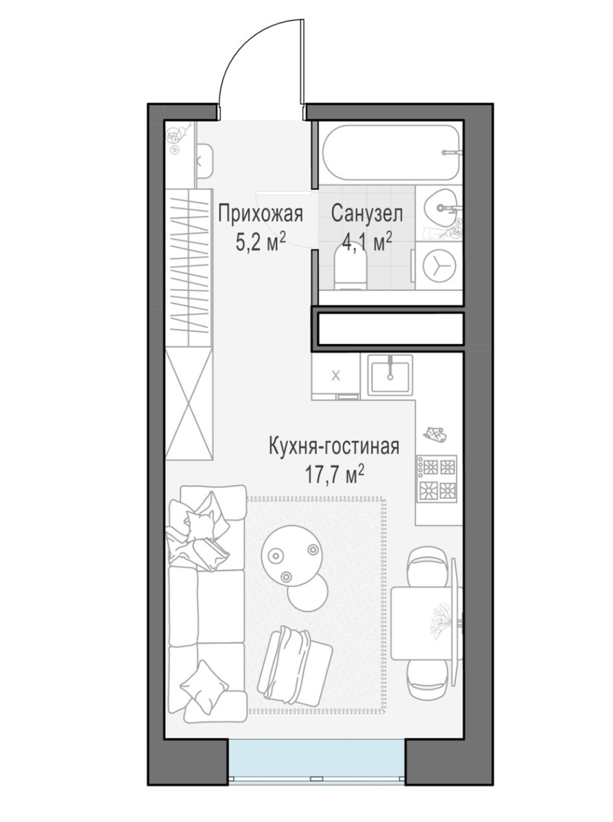 планировка студии в West Garden
