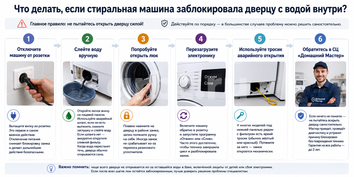 Как открыть дверцу стиральной машины при блокировке