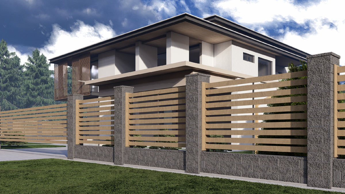 Заборный блок (декоративный бетонный) с колотой поверхностью. Поревит завод