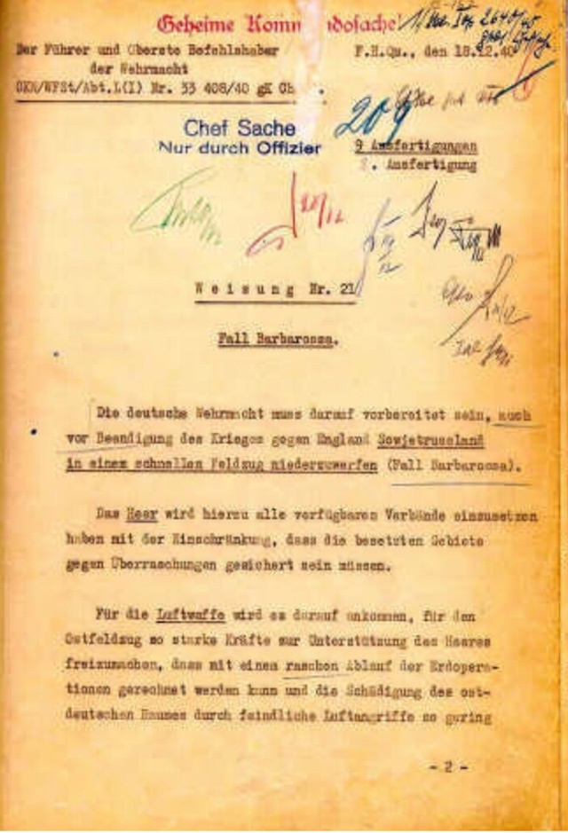 Директива А. Гитлера № 21 "План Барбаросса". 18 декабря 1940 г.