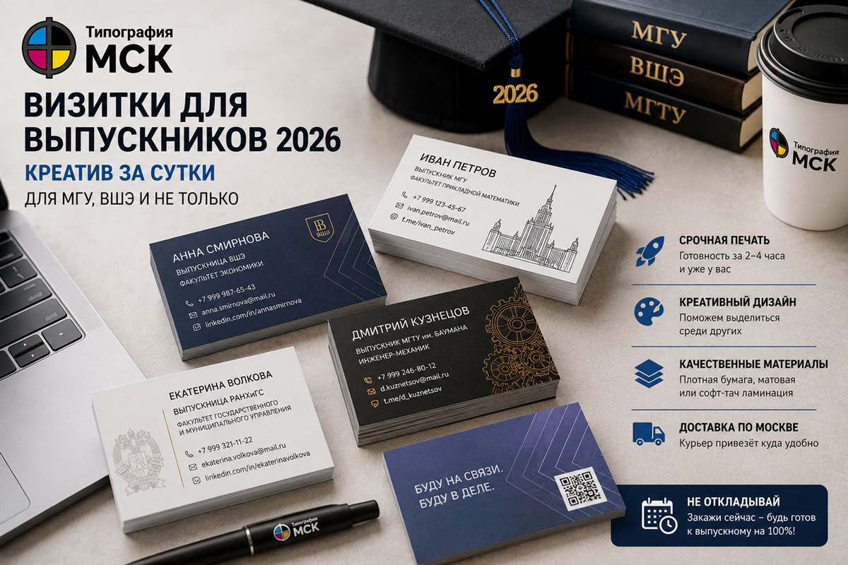 Визитки для выпускников 2026: креатив за сутки для МГУ, ВШЭ