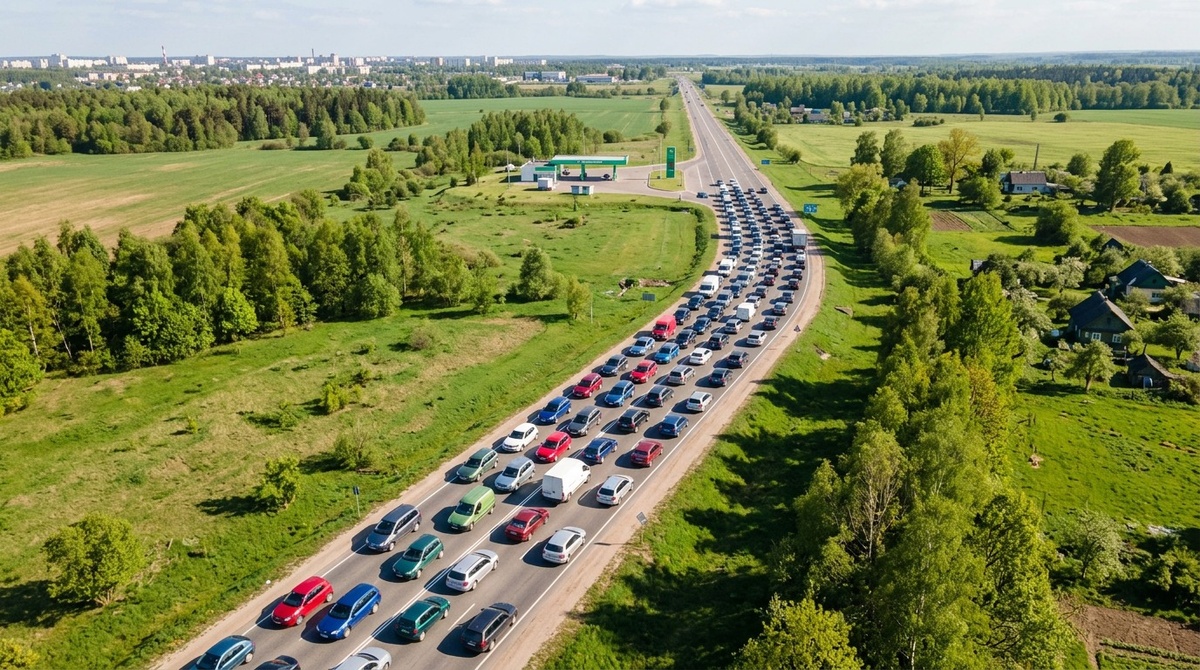Вид с дрона на пробку