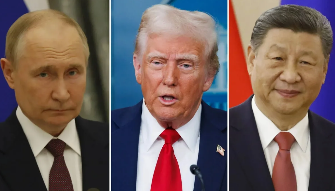 Коллаж. В. Путин, Д. Трамп, Си Цзиньпин