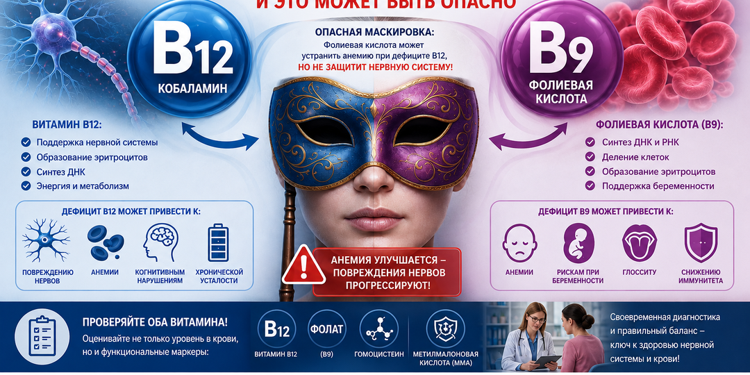 Витамин B12 и фолиевая кислота: два витамина, которые маскируют дефицит друг друга - и это может быть опасно