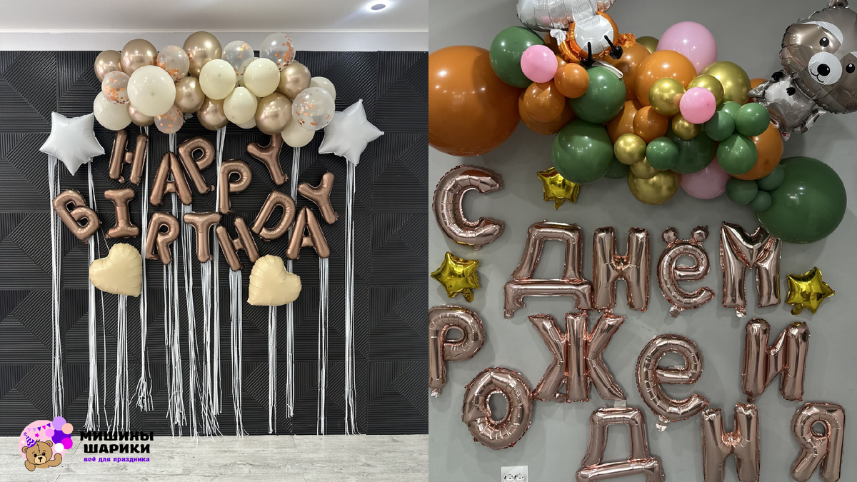 Гирлянда из шаров на стене для дня рождения ребёнка