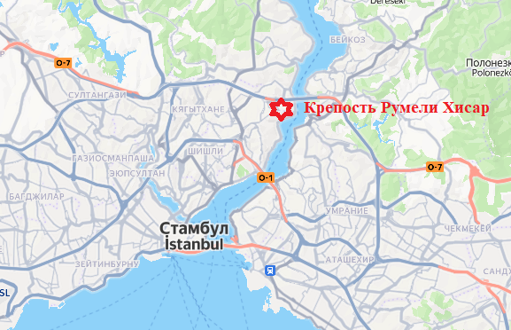 Крепость расположена в районе Бебек, недалеко от моста Фатих Султан Мехмет