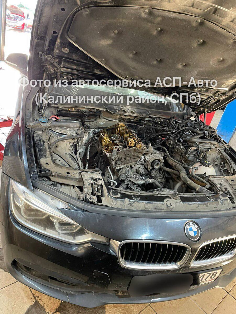 Реальный ремонт двигателя BMW в АСП‑Авто, Калининский район Санкт‑Петербурга.