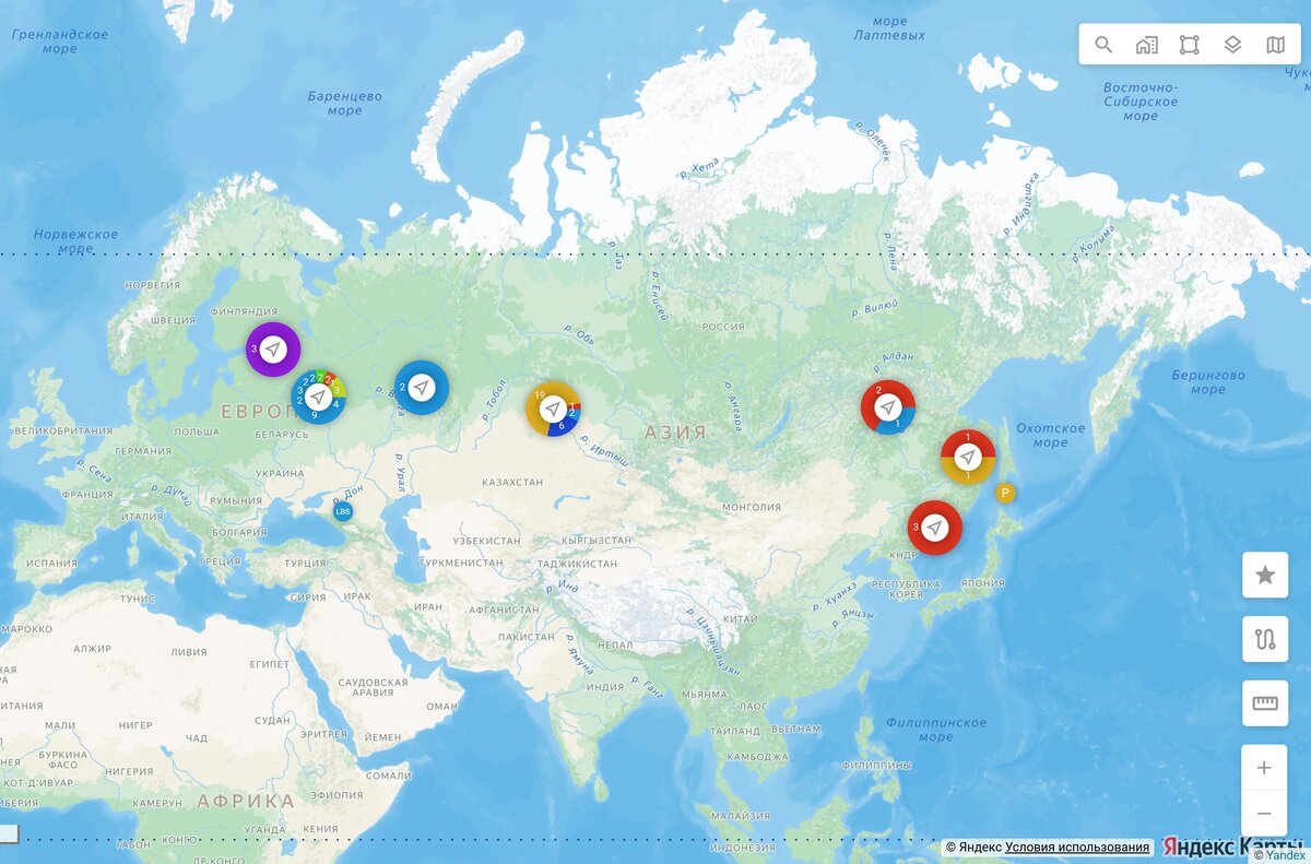 Карта мониторинга ГдеМои, на которой ДОМ.РФ теперь отслеживает работу охранников в 7 федеральных округах