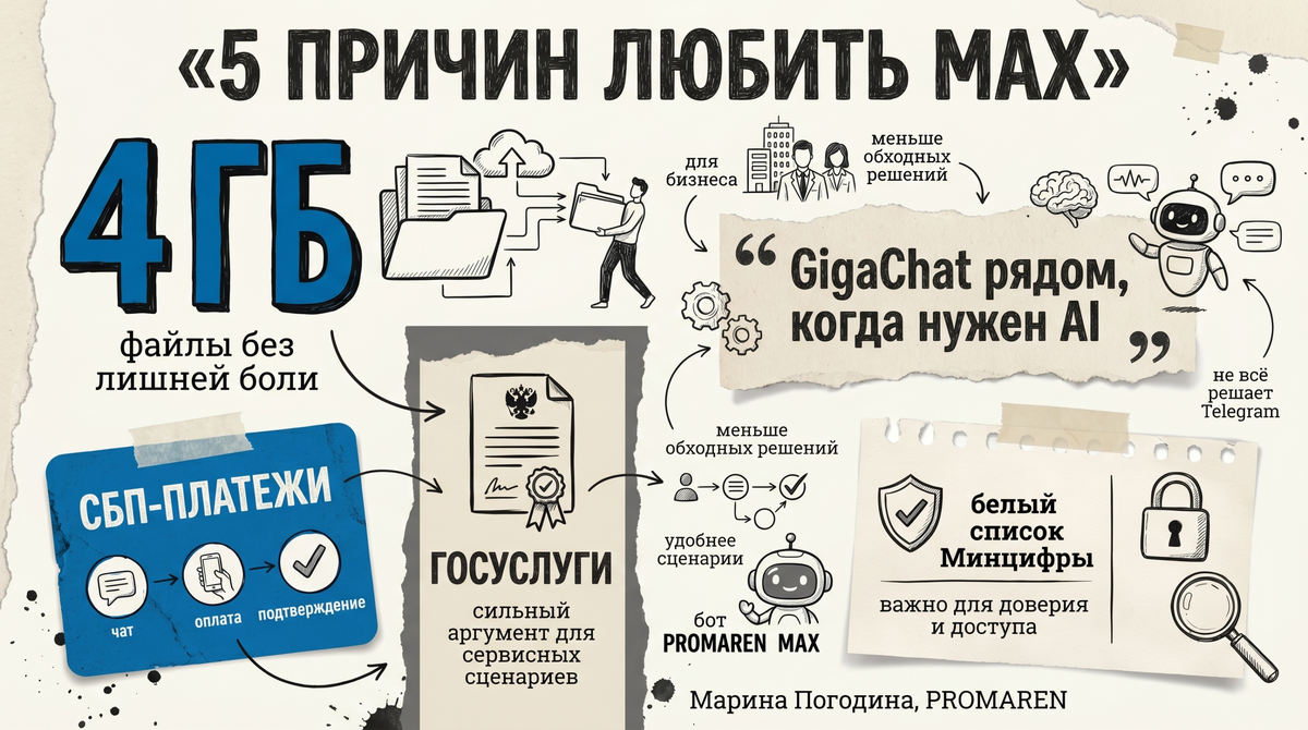   Инфографика max vs telegram: 5 отличий, важных для бизнеса и команд | Марина Погодина, PROMAREN