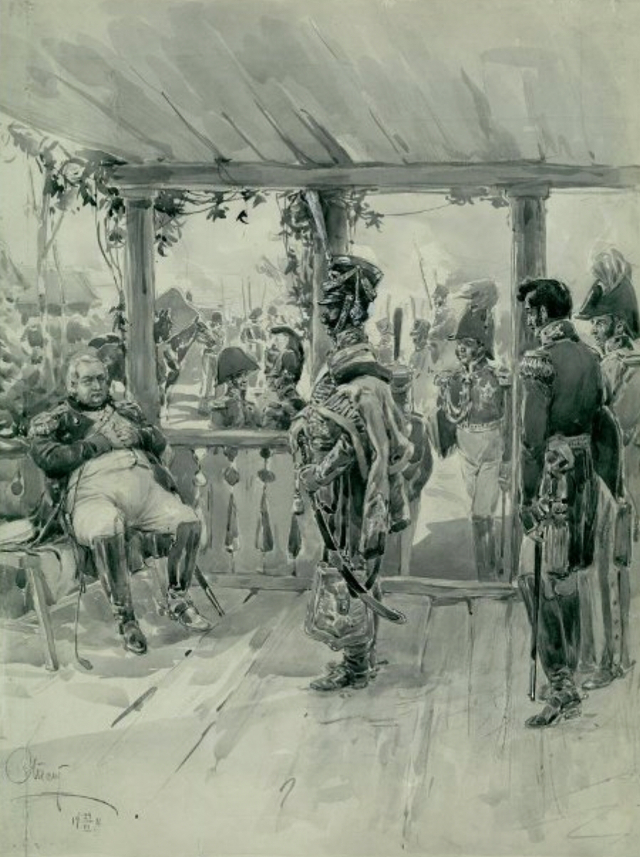 «Денисов докладывает Кутузову», А. П. Апсит. 1911 г. Государственный музей Л. Н. Толстого