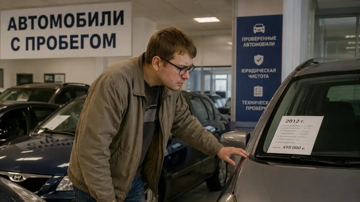   Человек выбирает подержанный автомобиль. © Изображение сгенерировано при помощи ИИ.