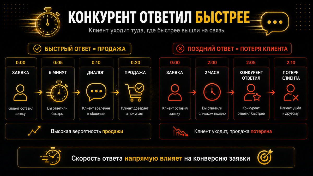 Клиент часто выбирает не самую дешёвую компанию, а ту, которая быстрее и понятнее ответила
