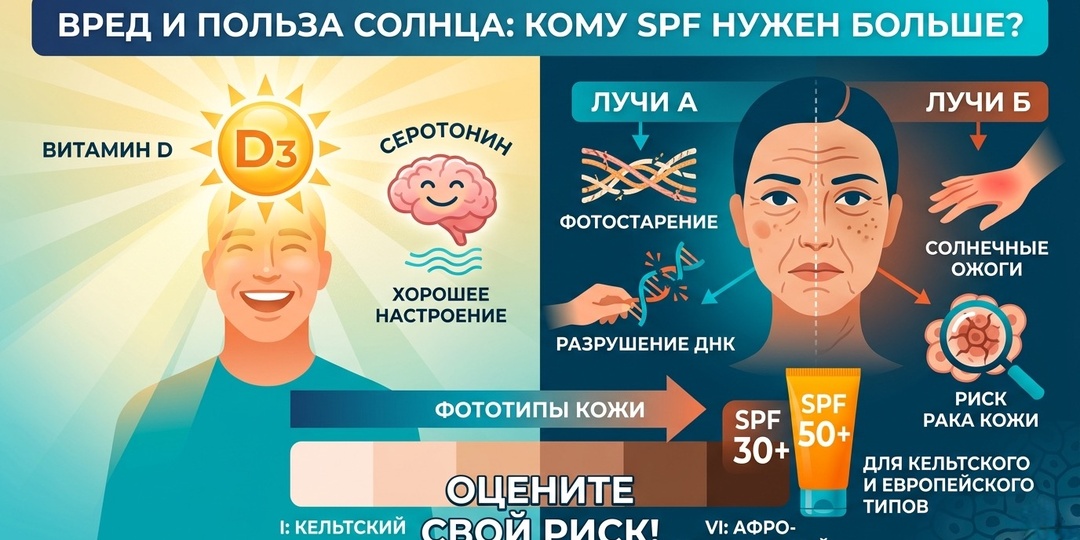 Вред и польза солнца: Как защитить кожу и почему SPF нужен не всем одинаково
