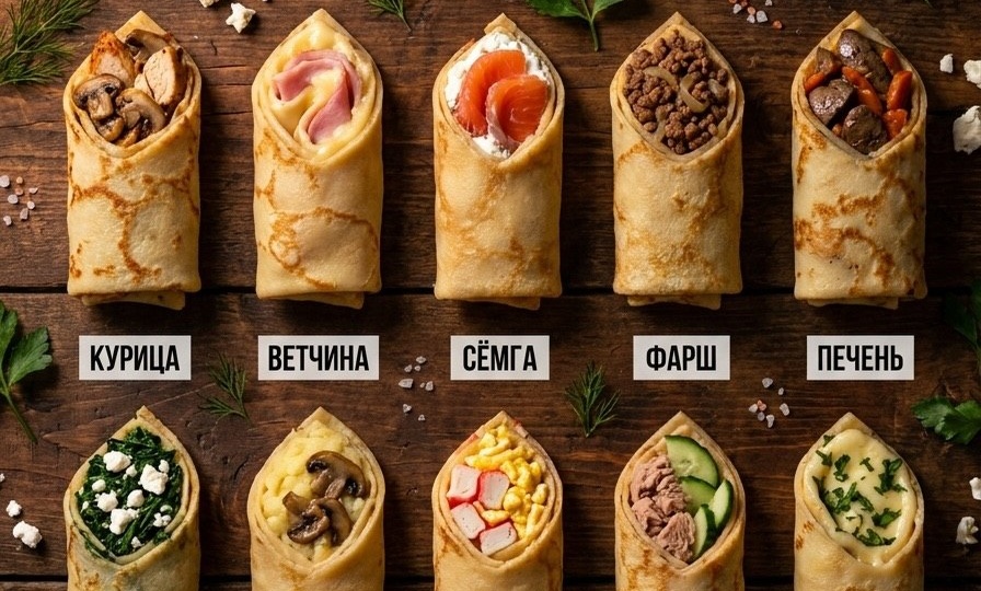 🥞 Блины - это не только десерт! 10 крутых начинок, которые заменят полноценный ужин