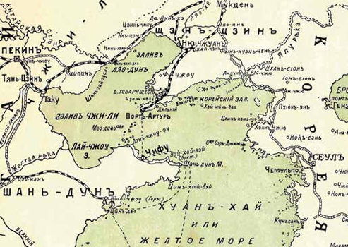 Фрагмент карты Желтого моря, где происходили события, связанные  с обороной Порт-Артура