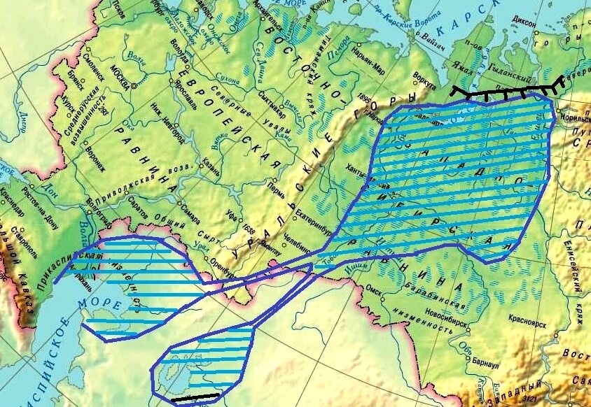 Карта расположения древнего Западно-Сибирского моря