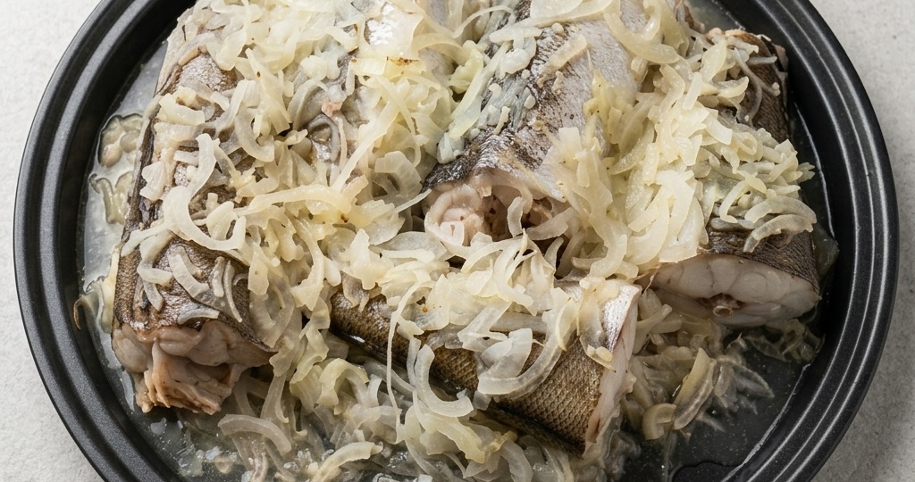 Запечённый хек с луком и лимоном: безопасная рыба при подагре