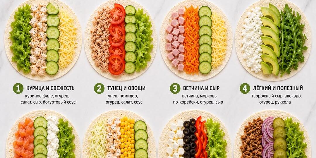 🌯 Обед за 10 минут: 8 нескучных начинок для лаваша, которые вы точно сохраните!