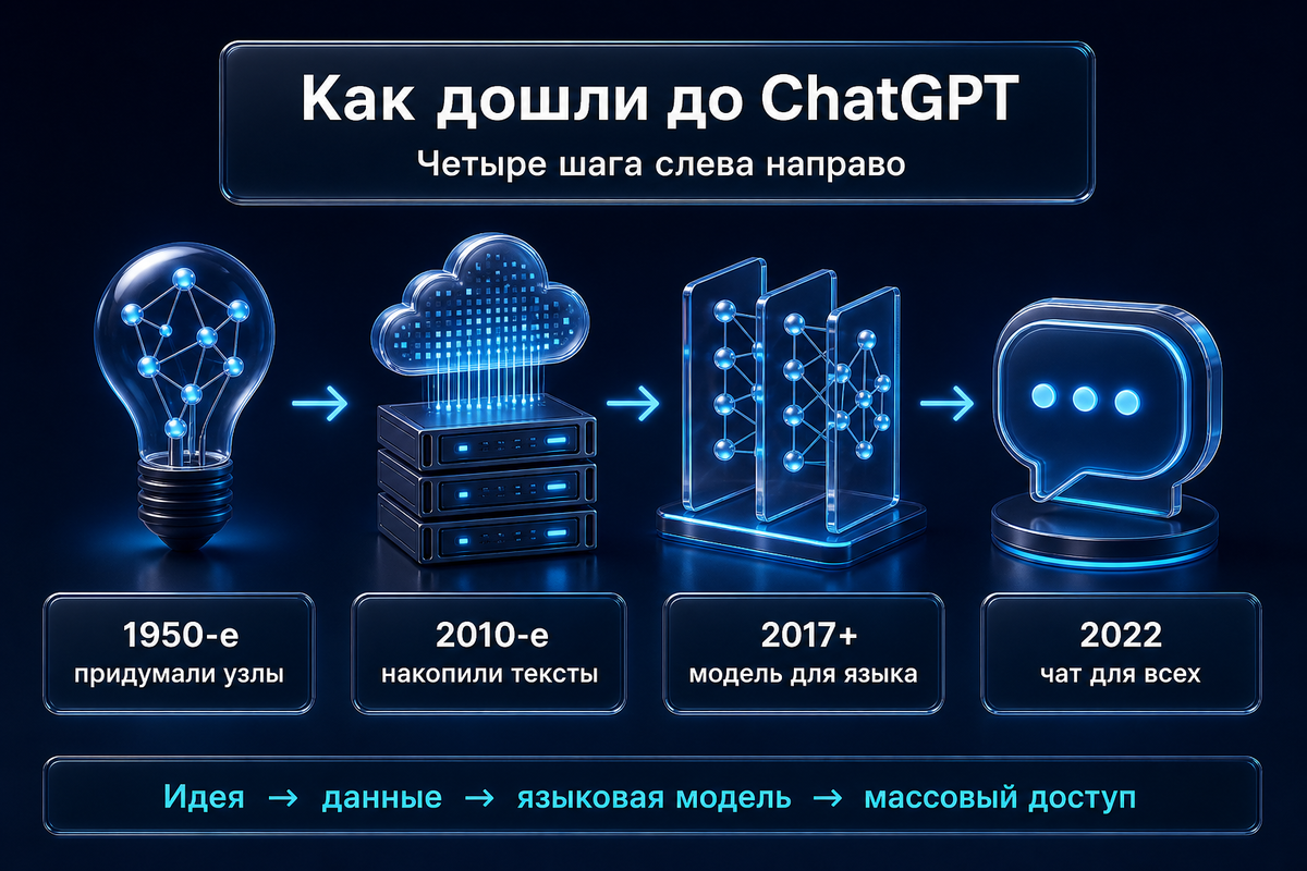 идея → данные → модель для текста → иконка чата