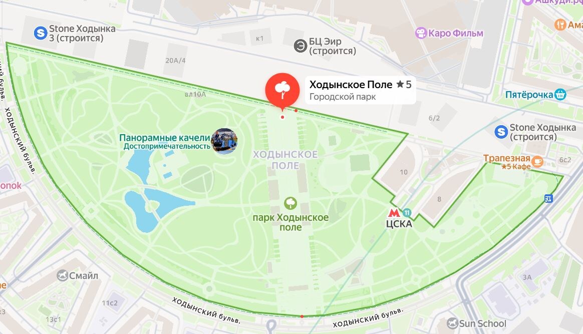 Территория парка на карте.