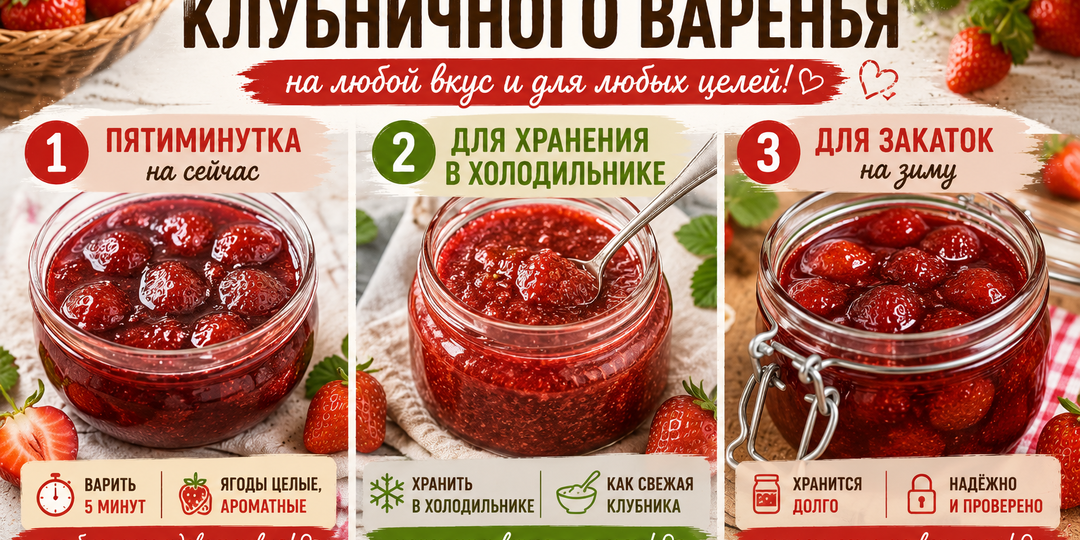 🍓 3 варианта клубничного варенья. На сейчас, в холодильник и для зимних закаток