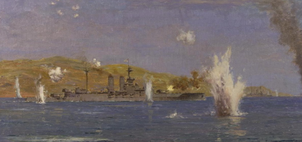 Куин Элизабет» ведет бой с фортами Дарданелл. Галлиполи, 18 марта 1915 года