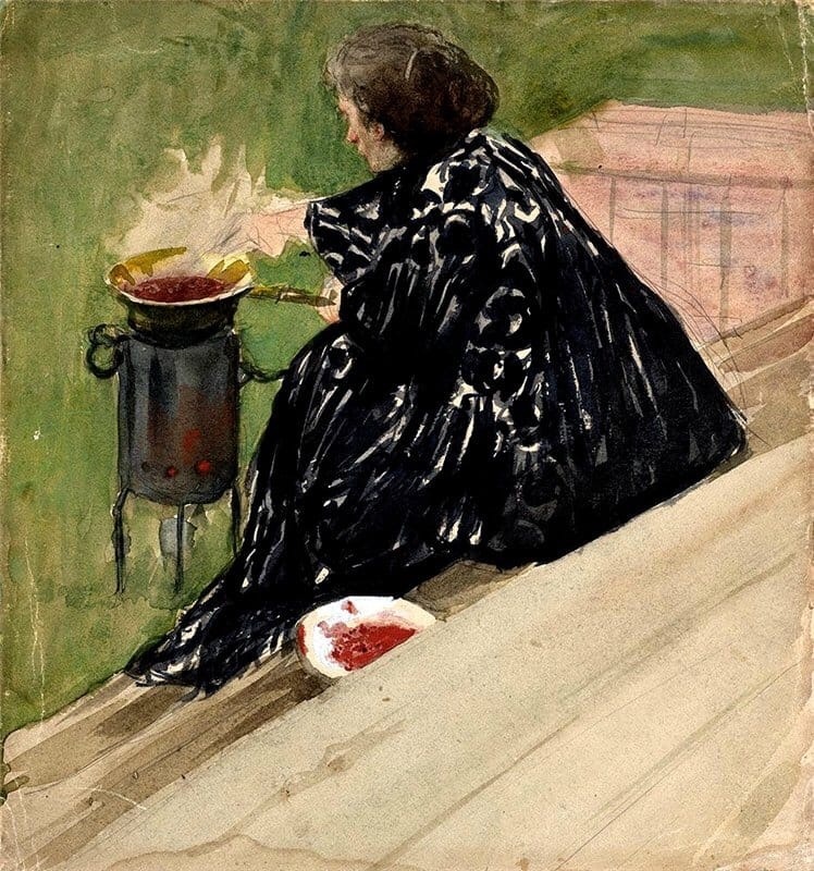 Борис Михайлович Кустодиев: Варка варенья, 1908.