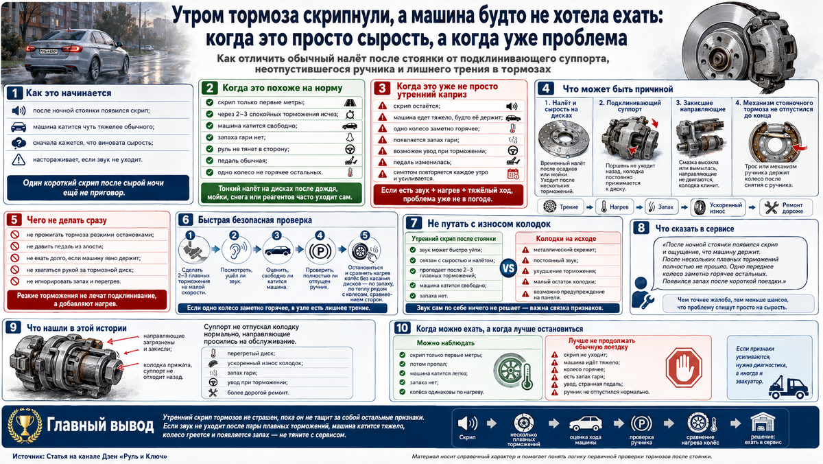 Выехал утром со двора, а тормоза прихватывают и скрипят: что это может быть и чем грозит
