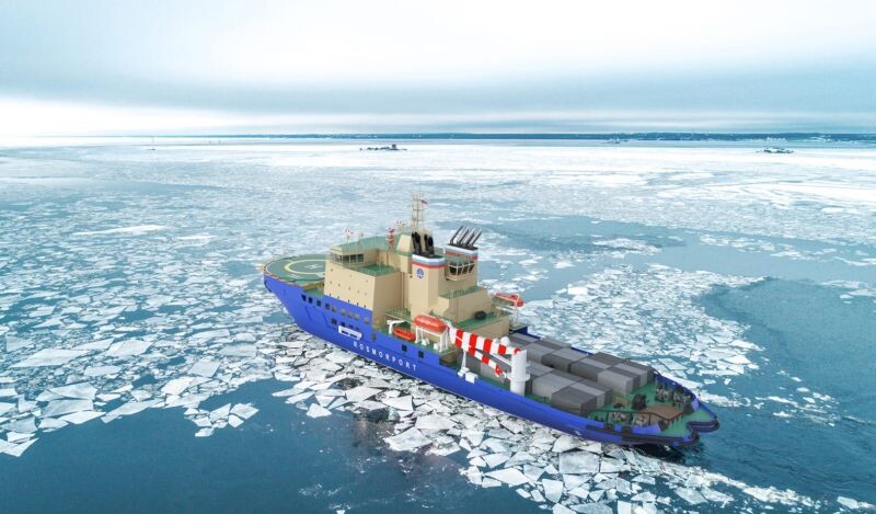 Ледокол проекта 21900М2. Визуализация с сайта Росморпорта. Источник: rosmorport.ru