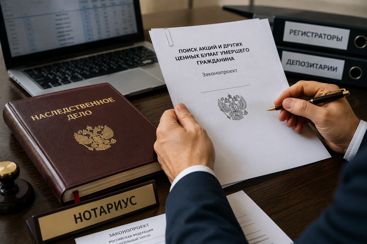    Нотариусы будут искать ценные бумаги умерших. Фото: нейросеть