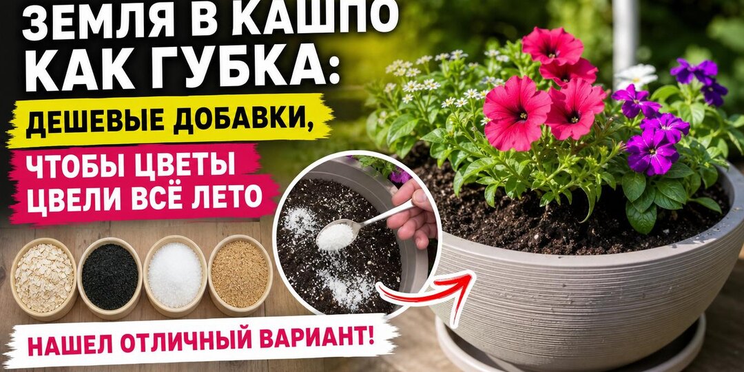 Земля в кашпо как губка: дешевые добавки, чтобы цветы цвели всё лето. Нашла отличный вариант!