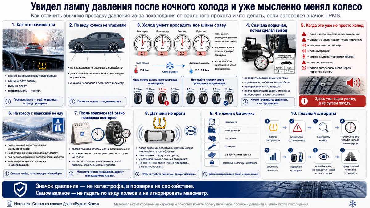 Увидел лампу давления после резкого похолодания и уже мысленно менял колесо