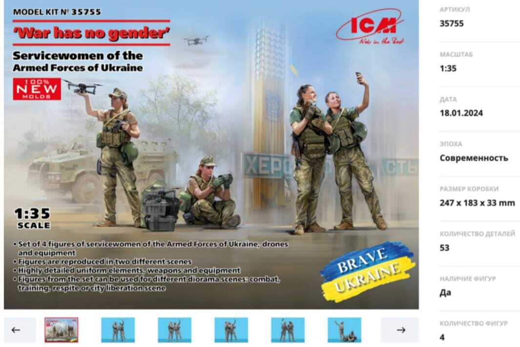 Сборная модель с фигурками женщин-военнослужащих ВСУ с FPV-дронами на сайте ICM
Фото: ИЗВЕСТИЯ